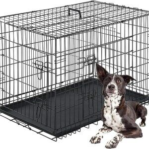 NEW Large Dogs Folding Metal Pet Cage, Black, 42 Inch